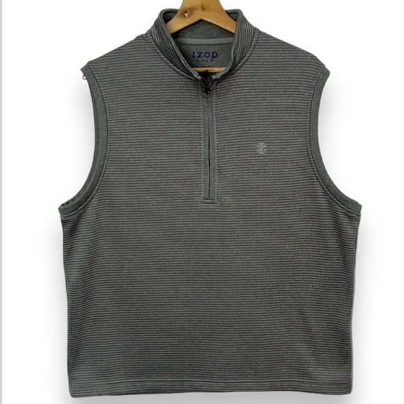 Izod Golf Men's Vest Hydra Shield Gray 1/2 Zip Pullover Striped Size Medium - Picture 1 of 12